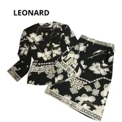 美品】レオナール シルク100% セットアップ 花柄 スカートスーツ 黒 L 