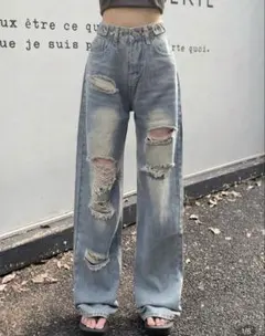 ダメージジーンズ ジーパン デニム 水色