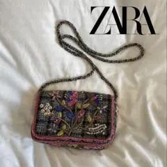 【使用感ナシ】ZARA花柄刺繍 ショルダーバッグ