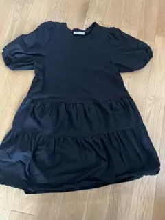 zara パフスリーブ　ミニワンピース　チュニックXS キッズにも　黒