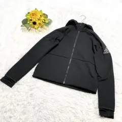アディダス ブラック フルジップ フードジャケット　黒　裏起毛