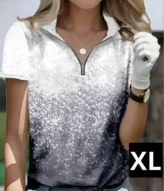 【新品/XLサイズ】ゴルフウェア ハーフジップ 半袖 ポロシャツ レディース