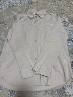 美品★UNIQLO レーヨンストライプブラウス　ベージュ Sのサムネイル