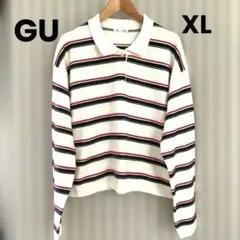 新品【 GU 】ストライプ ボーダー 長袖 ポロシャツ XL