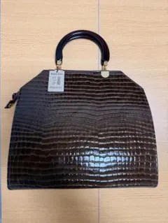 ダークブラウン クロコダイル風ハンドバッグ　KEISHIN HIRANOYA