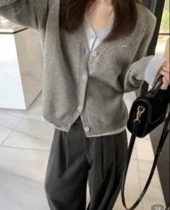 shein グレー Vネック カーディガン L ドッキング ニット grl GU