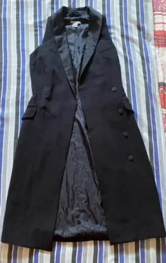 Trench Coat ノースリーブ ミディ トレンチ コート、秋  黒いコート