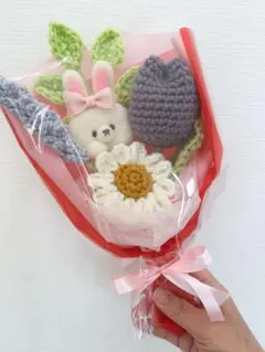 お祝いに♡ 羊毛フェルトうさぎちゃん　枯れない花束