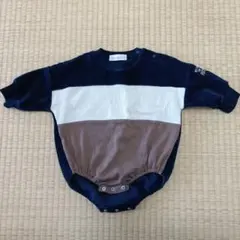 異素材ボーダー切り替え　ロンパース　ネイビー70