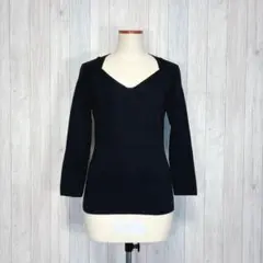 【BALLSEY】長袖 薄手ニットトップス セーター Vネック ウール混 黒