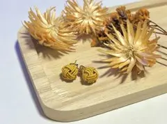 水引ピアス　玉結び　イエロー　#02