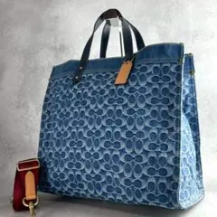 ✨美品✨コーチ　フィールド　トートバッグ　2way シグネチャー　デニム×レザー