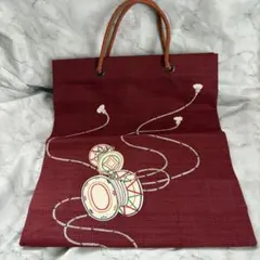 トートバッグ 和柄 和紙 厚手 小豆色 鼓 紐