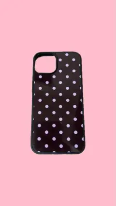 iPhone14 ドット柄ブラウン×ピンク ケース