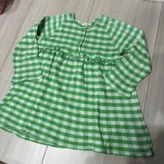 緑と白のチェック柄長袖ワンピース　140