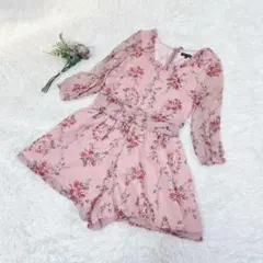 MISCH MASCH 花柄シフォンロンパース ピンク 38 ビジューボタン
