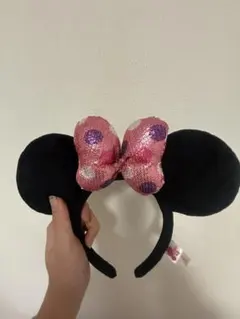 ミニーマウス風カチューシャ 黒とピンクのドット