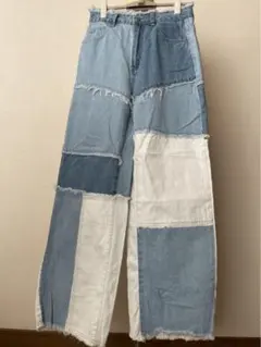 デニムパッチワークパンツ ハイウエスト