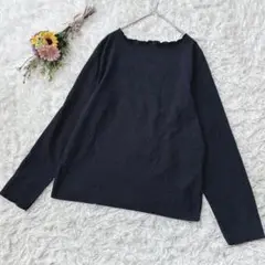 SM2　サマンサモスモス　長袖カットソー　メロウフリル　スカラップ　ブラック　L