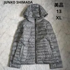 美品✨️ ジュンコシマダ　フード付きダウンジャケット　千鳥格子柄　大きいサイズ