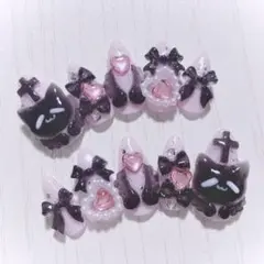 No.177　ネイルチップ 現品 量産型 地雷系 サブカル 平成女児 ピンク 猫