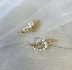 パール　ゴールド　ブローチ2個セット　卒業式・入学式　パールリーフブローチ