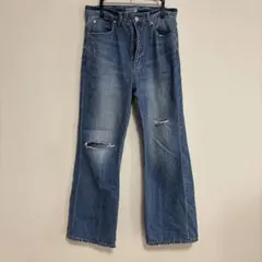 LOWRY'S FARM ストレート　ダメージデニム ブルー