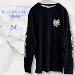 VISION STREET WEAR 袖プリント ロングスリーブTシャツロンT黒