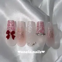 ネイルチップ❤︎ちゅるん韓国ワンホン量産型フレンチガーリースナ系チークツイード