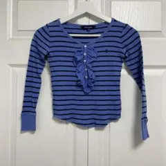 Ralph Lauren ボーダー　フリル　リブ　ロングTシャツ
