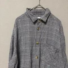 ヤードプリュス　グレンチェックシャツ(M)グレー　カジュアル　ゆったり