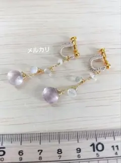 アメジスト　レインボームーン　シルク　マクラメ　イヤリング　美品　オーダ依頼品