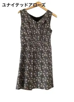 ユナイテッドアローズ 花柄ノースリーブひざ丈ワンピース 襟付き