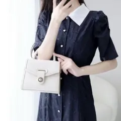 mily bilet ワンピース　ネイビー　花刺繍ガーゼレトロシャツワンピース