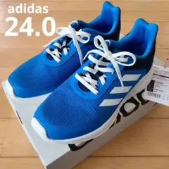 新品未使用【24.0】adidas 青 スニーカー 　箱付き　ジュニア