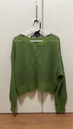 RETRO GIRL グリーン メッシュ編み カーディガン