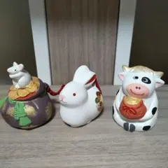 招福干支　干支正月飾り 縁起物 干支置物 セット 子・丑（うし） ・卯（うさぎ）のサムネイル