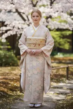 薄いピンク色 花柄刺繍 振袖