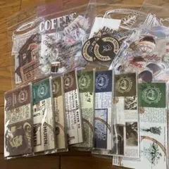 ●海外文具P-20●ヴィンテージコーヒーカフェ系メモ8冊とPETステッカー4袋