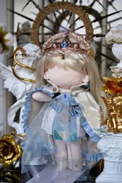 王冠付きドール 青と白の衣装　豪華　20cmぬいぐるみ服　着せ替え