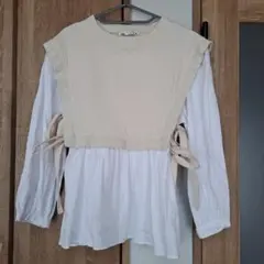 美品　ZARA　ザラ　ドッキングシャツ　ブラウス　キルティング　アイボリー　L