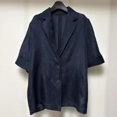テチチ❤︎リネンライク生地ネイビー半袖ジャケット⭐︎超美品！のサムネイル