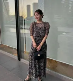 美品★リルアー　Whole race layered dress 黒　S
