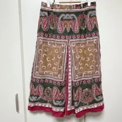 ペイズリー柄 ロングスカート ミディ丈ボルドー 古着 ヴィンテージ　レトロ　L