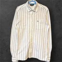 【美品】バーバリーロンドン 三陽商会 日本製 鹿の子 ストライプ　シャツ M 白