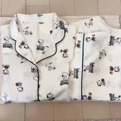 GU スヌーピー 長袖長ズボンパジャマ ルームウェア サテン ホワイト M