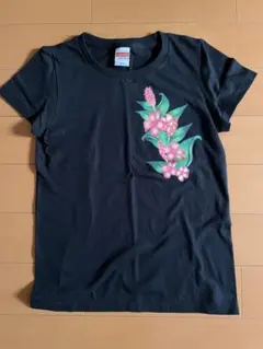 花柄プリント ブラック Tシャツ M