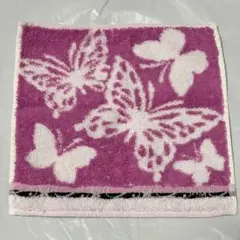 【未使用美品】ピンク 蝶模様 タオルハンカチ 約25cm