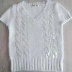 Private Label ホワイト Vネックニット　半袖　スパンコール