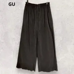 GU プリーツワイドパンツ M 黒 ウエストゴム ゆったり 着回し◎